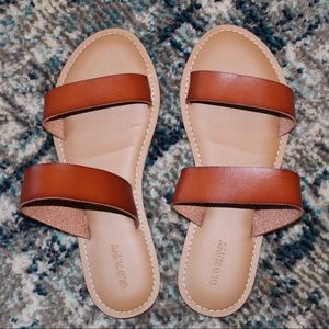 Faux Leather Double Strap Slide Sandals
